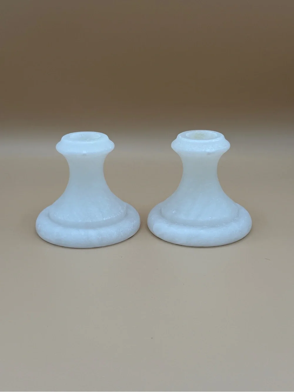 Restoration Hardware White Alabaster Set of Two Taper Candlestick Holders 3”
